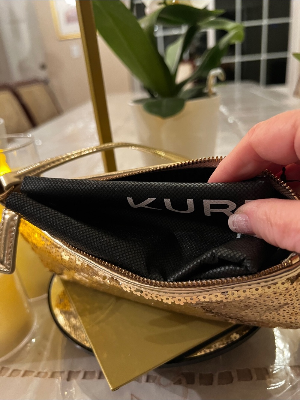 Kurt Geiger London Small Highgate Gold Sequin Baguette Shoulder Wristlet Bag NWT - Picture 6 of 10